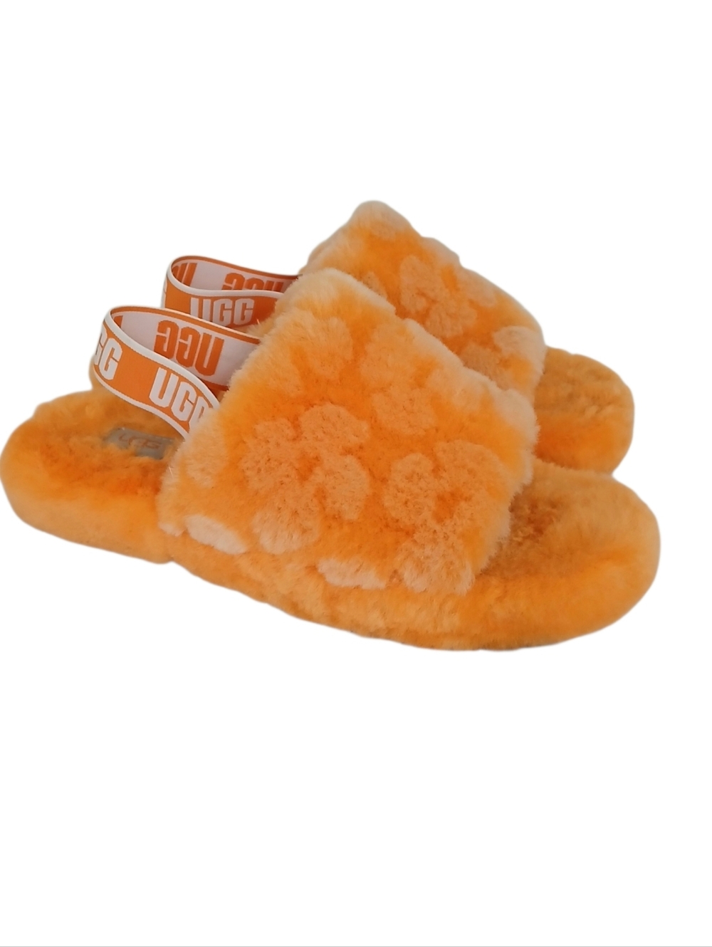UGG Big Kids Fluff Yeah Poppy Slide Kid's 4 in California Poppy Plush Sheepskin